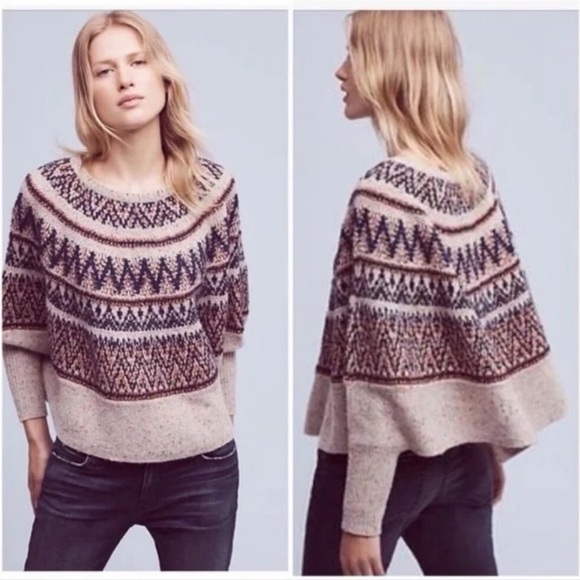 Anthropologie Sweaters - Anthropologie Sleeping on Snow Fair Isle Sweater Cape Poncho Medium Large M